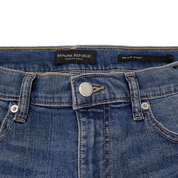 Banana Republic Mid Rise Shorts Size 28 Womens Blue Denim Stretch Measures W30 - Picture 8 of 9